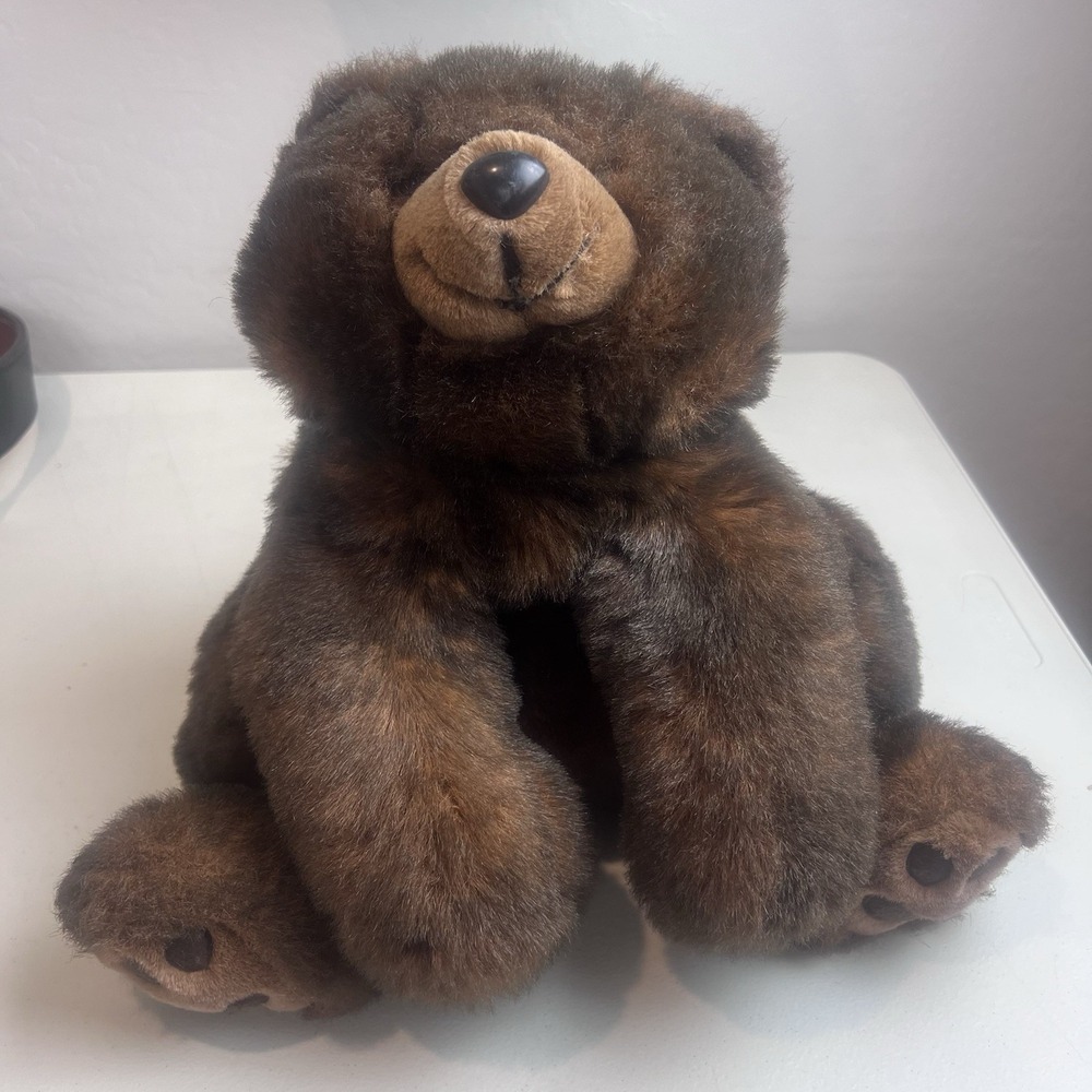 MJC International Teddy Bear Plush 18" Floppy Lays Flat Brown Sewn Paws Vtg 1988